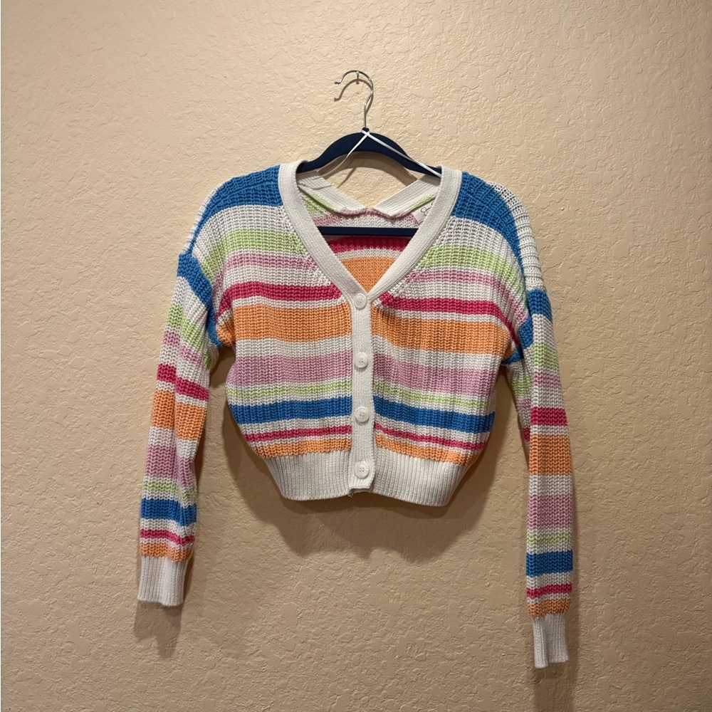 Jessica Simpson Multicolor Striped Cardigan Rainbow Multi Oversized Small